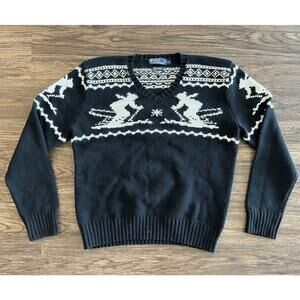 Polo Ralph Lauren Black White Apres Ski Cotton Cashmere-Angora Knit Sweater XL